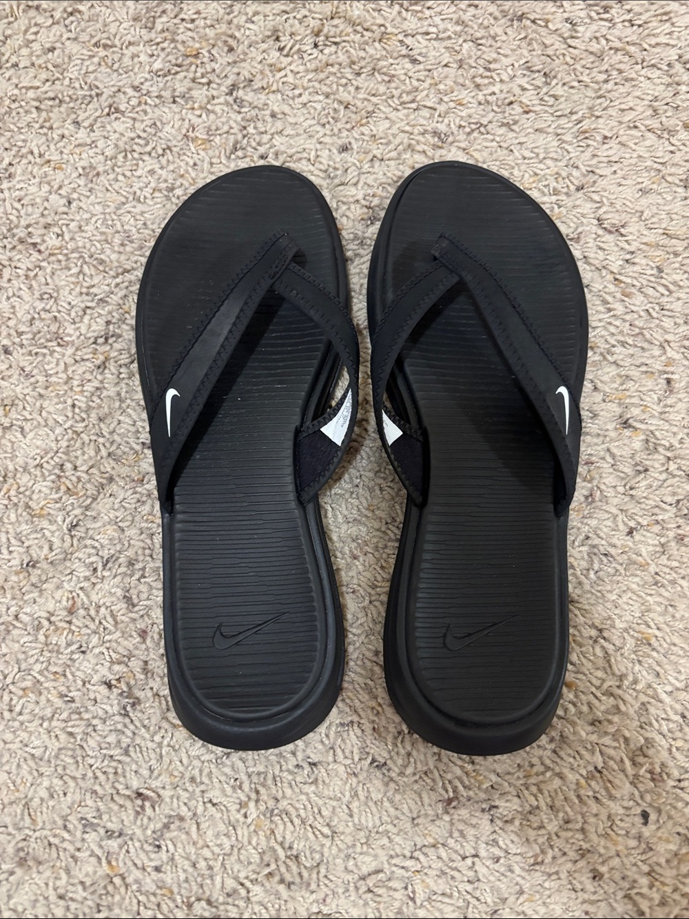 Nike Black Flip Flop Thong Sandals with White Swoosh